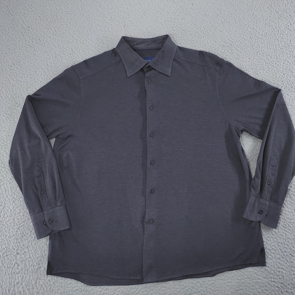 Eton Dress Shirt Mens XL Gray Knit Cotton Spread Collar Button Up Long Sleeve